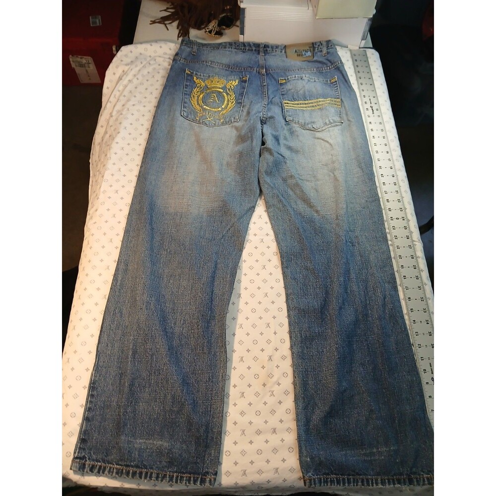 Attitude Gold Men’s  Denim Regular Fit Straight Jeans Embroidered Y2K  Size 38